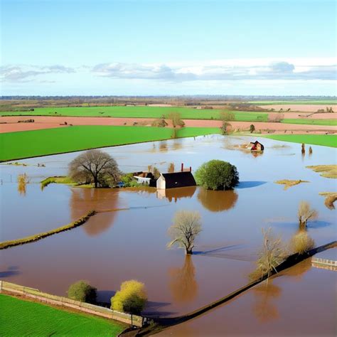 Vista aérea de casa inundada ai generativo Foto Premium