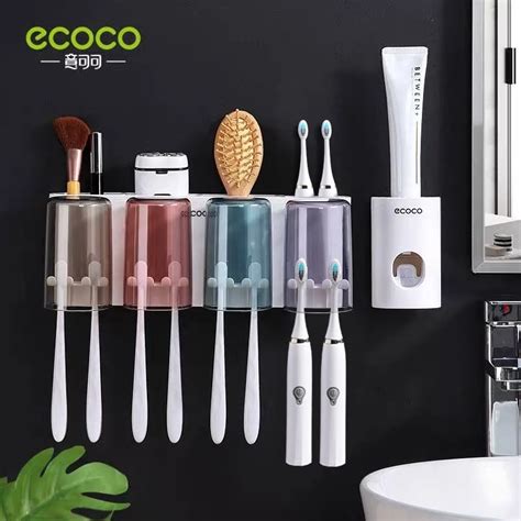 ECOCO Multifunctional Toothbrush Holder With Cups Toothpaste Dispenser