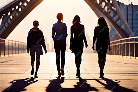 Premium Ai Image A Group Of People Walking Across A Bridge With The