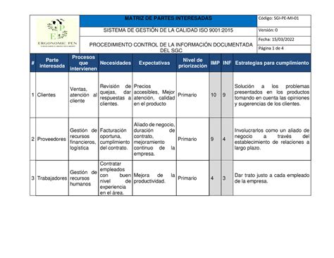 Matriz De Partes Interesadas Iso Excel Image To U