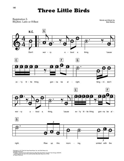 Three Little Birds By Bob Marley Sheet Music For E Z Play Today At