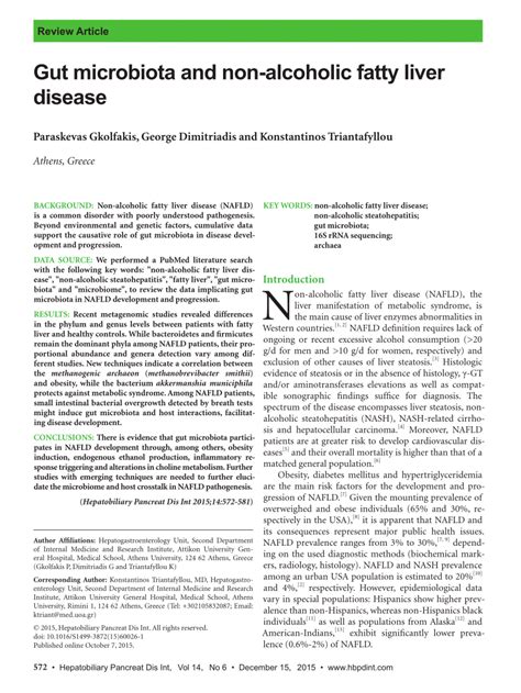 Pdf Gut Microbiota And Non Alcoholic Fatty Liver Disease