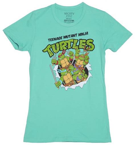 Womens Aqua Retro Teenage Mutant Ninja Turtles Group T Shirt