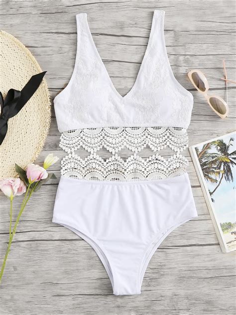 Shop Lace Crochet Contrast Bikini Set Online SheIn Offers Lace Crochet