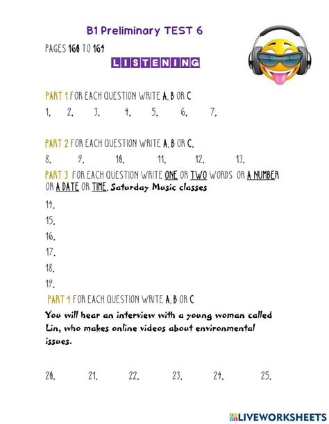 Test 6 Listening B1 Preliminary Worksheet Live Worksheets