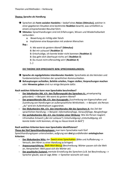 VL 9 Sprache Als Handlung Theorien Und Methoden Vorlesung Thema