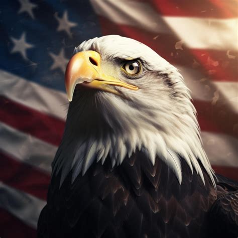 Premium AI Image | A bald eagle with a red and white flag in the ...