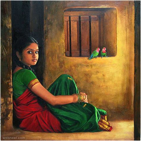 25 Beautiful Rural Indian Women Paintings By Tamilnadu Artist Indian