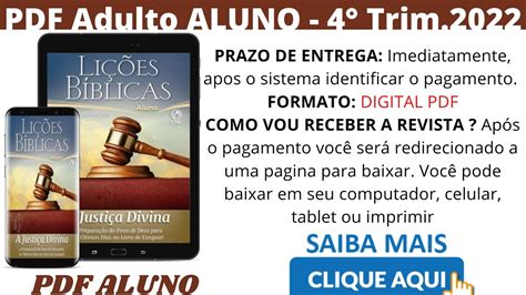 PDF EBD 4 Trimestre De 2022 Revista Aluno Adulto CPAD A Glória e a