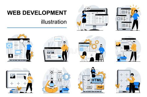 Concepto De Desarrollo Web Con Situaciones De Caracteres Mega Set