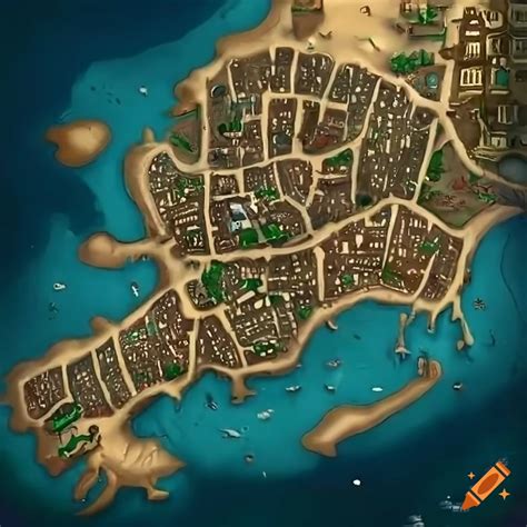 Realistic Fantasy Coastal City Map On Craiyon