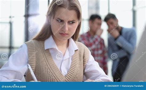 Successful Caucasian Businesswoman In Perfectly Stylish Suit Working On