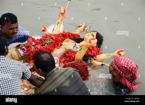 Immersion Of Durga Idol Hooghly River Kolkata West Bengal India