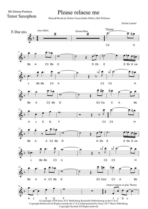 Release Me Arr Stefan Lamml By Elvis Presley Sheet Music For Tenor