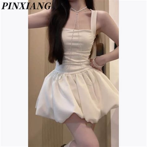 Pinxiang Nữ Mới Hot Girl Eo Puff Suspender Đầm Đầm Tính Khí Váy Shopee Việt Nam