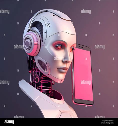 Robot Futurista Junto A La Pantalla Del Smartphone Concepto De Chatbot