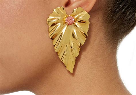 Rodarte Gold Stud Leaf Earrings With Swarovski Crystal Details Latest