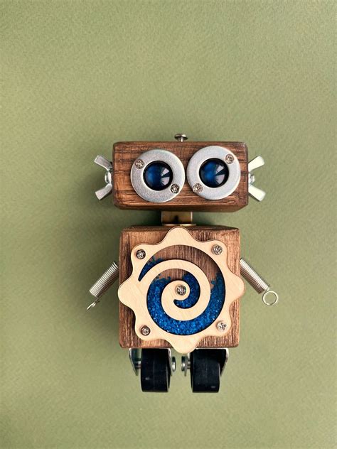 Wooden Robot Toy Whimsical Dorm Room Decor College Student Gift Unique