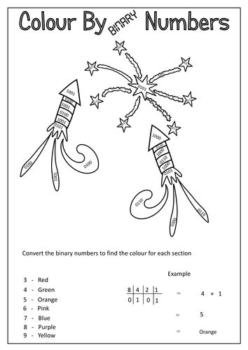 Fireworks Colour By Binary Numbers Teaching Resources