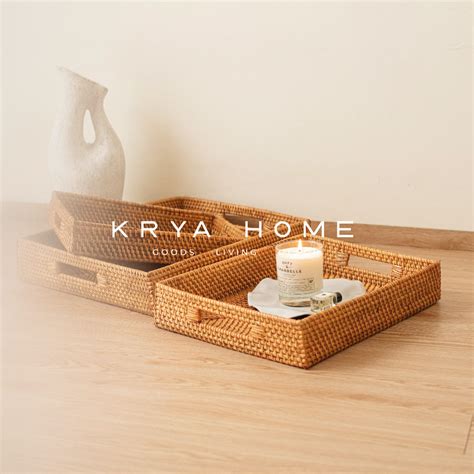 Jual Krya Home Baki Rattan Tray Aesthetic Tray Rotan Organizer