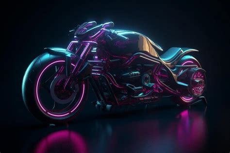 Premium AI Image | A motorcycle with neon lights that is in neon colors.