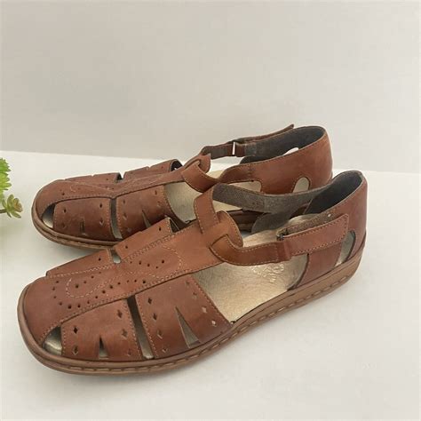 Rieker Antistress Brown Leather Laser Cut Sandals Siz Gem