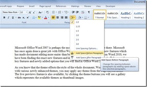 How To Quickly Add Space Before Paragraph In Word 2010