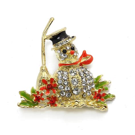 Christmas Snowman Brooch Hot Selling Cute Rhinestone Crystal Snowman