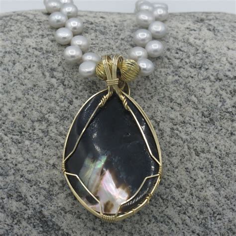 Gold Filled Wire Wrapped Blister Pearl Pendant Necklace Etsy