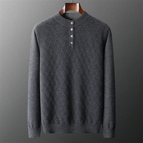 Men Sweaters Goat Cashmere Knitted Pullover Winter Autumn Button