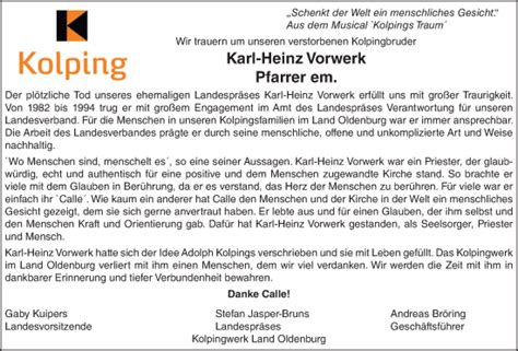 Traueranzeigen Von Karl Heinz Vorwerk Om Trauer De