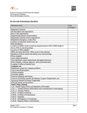 Fillable Online Hr Nmsu Job Orientation Checklist Human Resource