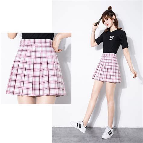 Women Pleat Skirt Harajuku Preppy Style Plaid Skirts Mini Cute Japanese