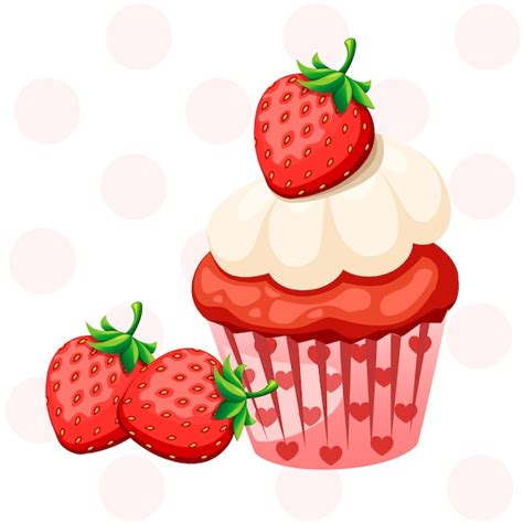 Premium Vector Sweet Strawberry Cupcake With White Cream