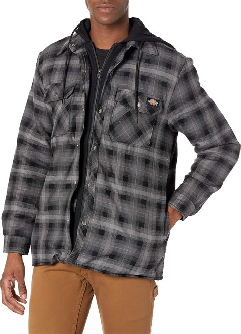 Dickies Mens Relaxed Fleece Hooded Flannel Shirt Jacket Amazonca Clothing And Accessories