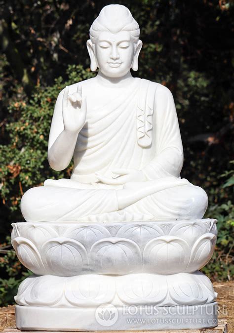 Gandhara Buddha Statue White Marble Lotus Base In Karana Mudra For