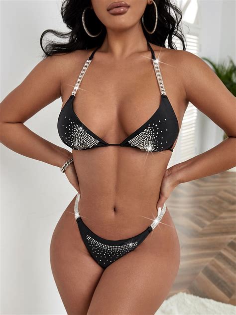 Black Sexy Plain Embellished High Stretch Women Beachwear Beachwear For