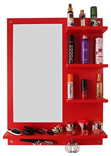 Buy Madhuran Ratna Wall Mounted Engineered Wood Wall Mirror Dressing Table With Shelf Red Color