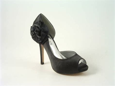 Glitz Shoes Glamour N Glitz Satin Flowered Peep Toe High Heel Court