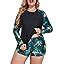 Daci Women Plus Size 2 Piece Long Sleeve Rash Guard Swimsuit Swim