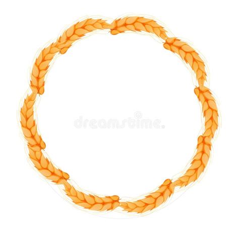 Wreath From Spikelet Golden Color Wheat Round Frame In Cartoon Style