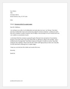 Grievance Letter For Unpaid Wages Word Excel Templates