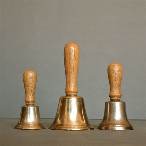 Collection Of 3 Vintage Brass Hand Bells From England Teachers Hand Bell Brass Bell School