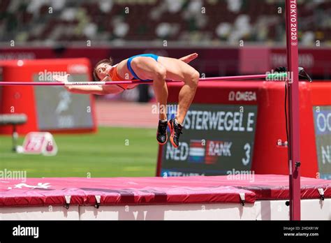 Emma Oosterwegel participating in the High Jump of the heptathlon at the Tokyo 2020 Olympic ...