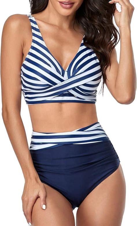 Smismivo High Waisted Swimsuits For Women Two Piece Striped