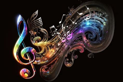 Notas Musicais Fluindo Em Muitas Ondas Cores Brilhantes Brilhando