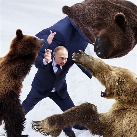 Russian President Vladimir Putin Fighting With Bear Stable Diffusion