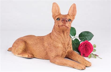 Miniature Pinscher Ears Up Red Dog Cremation Figurine