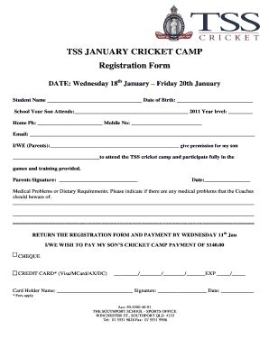 Fillable Online Tss Qld Edu TSS CRICKET CAMP The Southport School