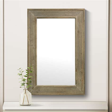 Millwood Pines Rustic Rectangle Wood Mirror For Bathroom Farmhouse